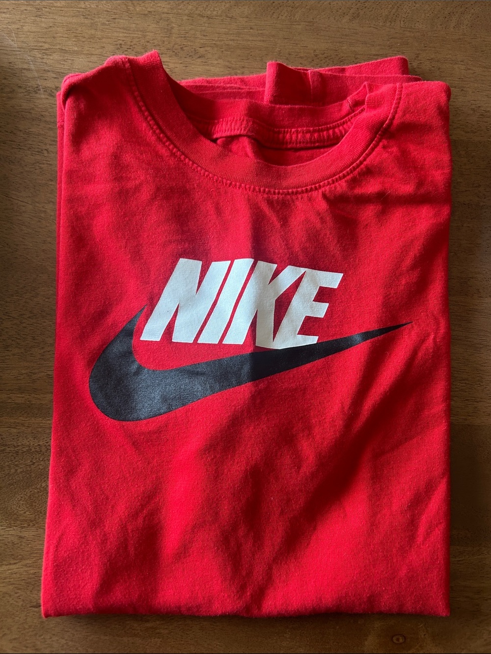 Nike Red Short Sleeve Tee with White Logo and Black Swoosh